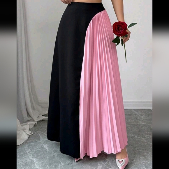 Dresses & Skirts - Women's Two-Tone Pleated A-Line Long Skirt